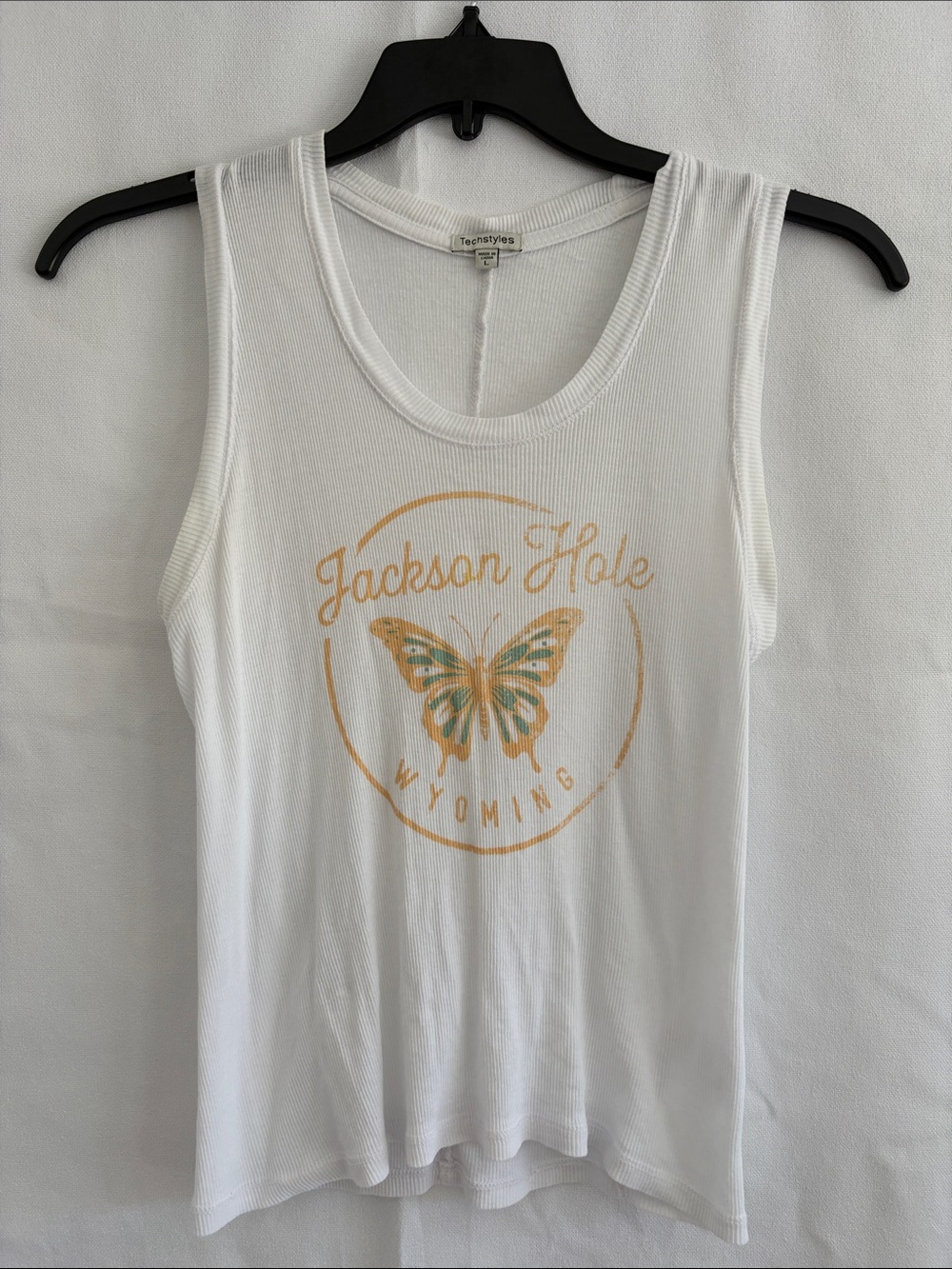 Jackson Hole Butterfly Ribbed Cotton Tank Top - White, Large